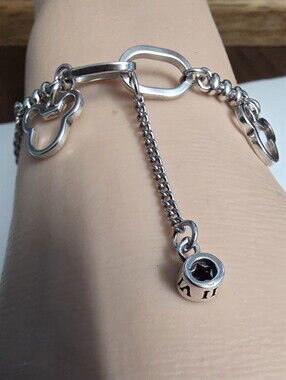 mickey mouse s925 sterling silver charm bracelet with black stone accent